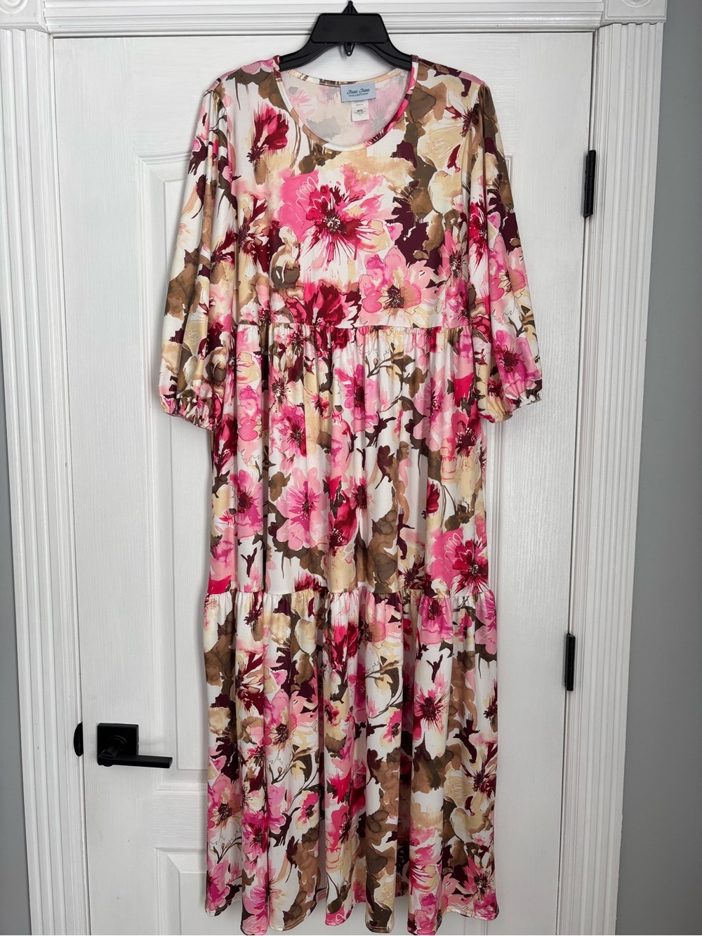 Frou Frou Collection Pink Floral Maxi Tiered Women’s Dress 3/4 Sleeve